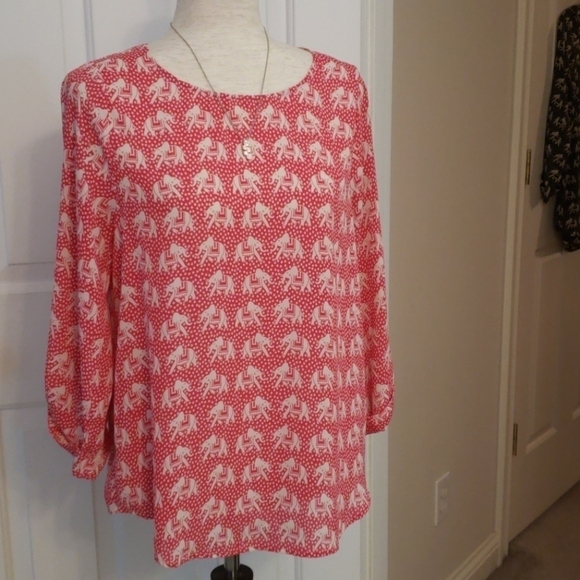Pixley Elephant Roll Tab Sleeve Top - Picture 1 of 13